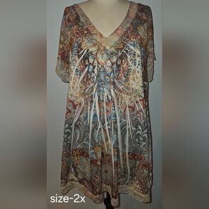 Apt. 9 Multicolor V-Neck Blouse With Diamonds